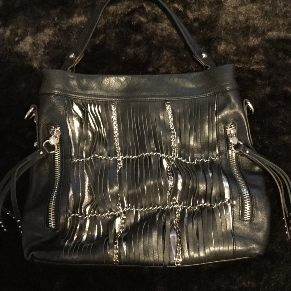 B Makowsky black leather hobo handbag